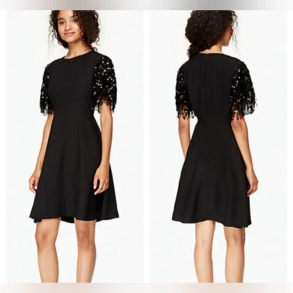 KATE SPADE NWOT Sequin Fringe Black Swing Dress Size 0 - Picture 6 of 15